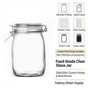 Pot en verre borosilicate hermétique personnalisable avec couvercle à clip en acier inoxydable <span class=keywords><strong>pour</strong></span> la conservation des aliments, capacités de 500 ml à 3000 ml - Product Image 1
