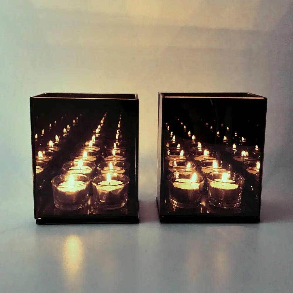 Più poco costoso infinity candela specchio scatola di vetro con 2 luci