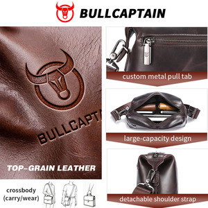 Bolsos de mensajero BULLCAPTAIN para hombre, bolso cruzado informal de cuero para hombre, bolso de hombro de negocios marrón y negro, bolso de mano masculino de piel de vaca - Product Image 3