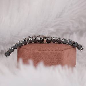 Moissanite Black Round Cut Gem Stone Tennis Bracelet Dainty Edgy Minimalist Dark Style Chain Bracelet Jewelry Gift for <b>Men</b> Women - Product Image 5