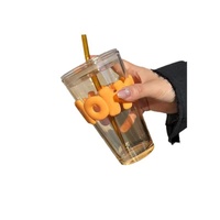 Tasse en paille de verre haute apparence niveau grande capacité tasse à eau ins vent jus café avec tasse cadeau