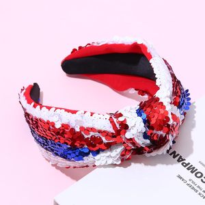 高級スパンコールデザイナー赤白と青のキラキラファッション結び目ヘアバンドアメリカアメリカ国旗スパングル独立記念日ヘッドバンド - Product Image 5