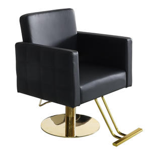 Chaise de salon en cuir noir avec base en acier inoxydable doré, couleur personnalisable, hauteur réglable, chaise de barbier pour école de coiffure - Product Image 1