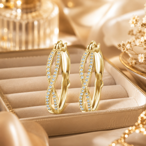Orecchini a Cerchio Geometrici con Taglio Brillante e Incastonatura a Canale, Gioielli di Moda Quotidiana per Donne - Product Image 2