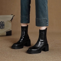 Bottines Chelsea à plateforme pour femmes, talon bloc, entrejambe élastique, fermeture éclair au dos en cuir, semelle épaisse, bottes tendance, 2 couleurs