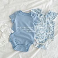 Ensemble trois pièces pour nouveau-né, confortable, en pur coton, à fleurs, à pois, à manches courtes, combinaison pour bébé, tenue adorable, unisexe