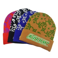 Bonnet en tricot jacquard imprimé sur toute la surface, sans revers, réversible, avec motif tête de mort, bonnet chaud d'hiver pour le sport avec logo personnalisé