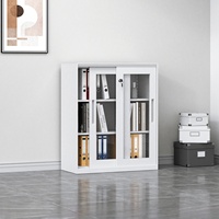 Armoire de rangement de bureau en métal verrouillable avec porte en verre et classeur en acier, utilisée pour ranger des livres et des documents