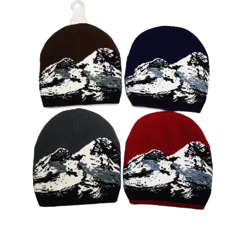 Winter unisex jacquard knitted warm hat outdoor sports skiing beanie hat