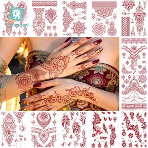 Autocollants de <span class=keywords><strong>tatouage</strong></span> temporaire au henné rouge, motif floral indien, pour femmes et filles, format A5, imperméables, pour le corps, les mains et les pieds, sexy, fabricant - Product Image 1