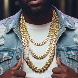 Biểu tượng tùy chỉnh Iced out Monaco Clasp Cuba chuỗi, OEM solid brass 18K vàng mạ vòng cổ và vòng đeo tay Nhà sản xuất - Product Image 1