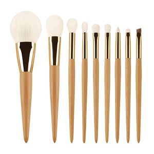 Set de 9 Brochas de Maquillaje de Madera de Haya con Pelo Natural, Mango de Madera, para Base, Sombra de Ojos y Corrector, Forma Redonda - Product Image 3