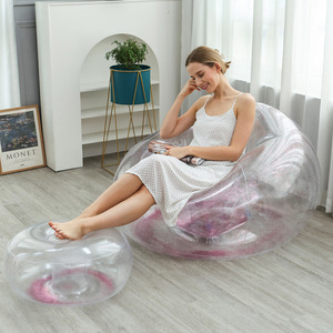 TANYOZHE Canapé gonflable à paillettes 110x110x85cm Transparent avec repose-pieds Chaise de salon pour adulte - Product Image 1