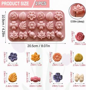 2 Moules en Silicone Alimentaire en Forme de Fleur pour Bonbons et Chocolats - Produit Ménager Écologique pour <span class=keywords><strong>la</strong></span> Préparation de Puddings, Savons, Biscuits et Desserts - Product Image 2