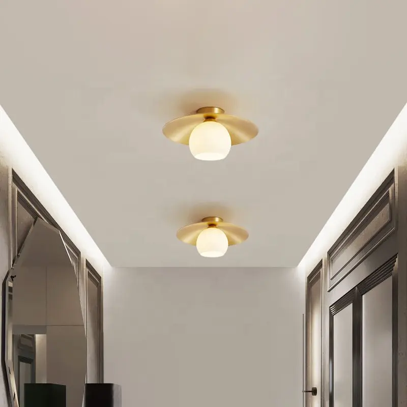 天井灯真鍮ゴールドモダンクリエイティブシンプルガラスシェードe27小さな玄関屋内装飾