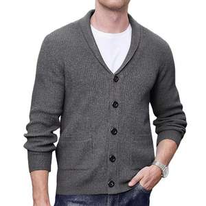 Cárdigan de lana a la moda informal para hombre, chaqueta con logotipo personalizado, cárdigan de punto de lana de talla grande de Color sólido, hebilla de lana - Product Image 1