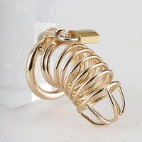 Cage à pénis en métal et or avec 3 anneaux Cage à bite en alliage d'aluminium Dispositif de chasteté masculine Cage à pénis CBT Sex Toys pour hommes