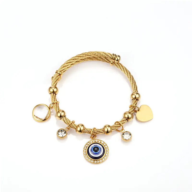 Amazon Turkey 24k Gold Stainless Steel Diamond Blue Devil Eyes Bracelet Fashionable Jewelry Bracelet