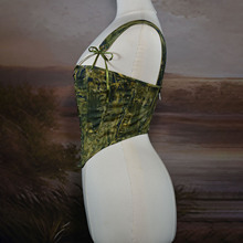 Corset <span class=keywords><strong>vert</strong></span> à motif floral pour femmes avec bretelle à nouer sur le devant et à lacets <span class=keywords><strong>Bustier</strong></span> d'entraînement vintage à la taille - Product Image 3