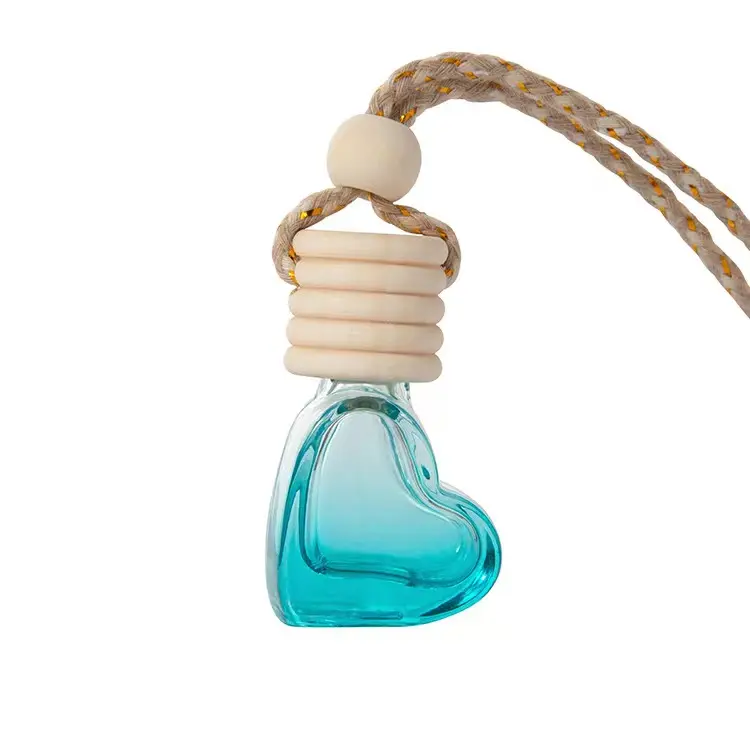 Difusor de Aroma en forma de corazón, botella de fragancia de 5ml, ambientador de coche de vidrio, botella de Perfume colgante en Color degradado
