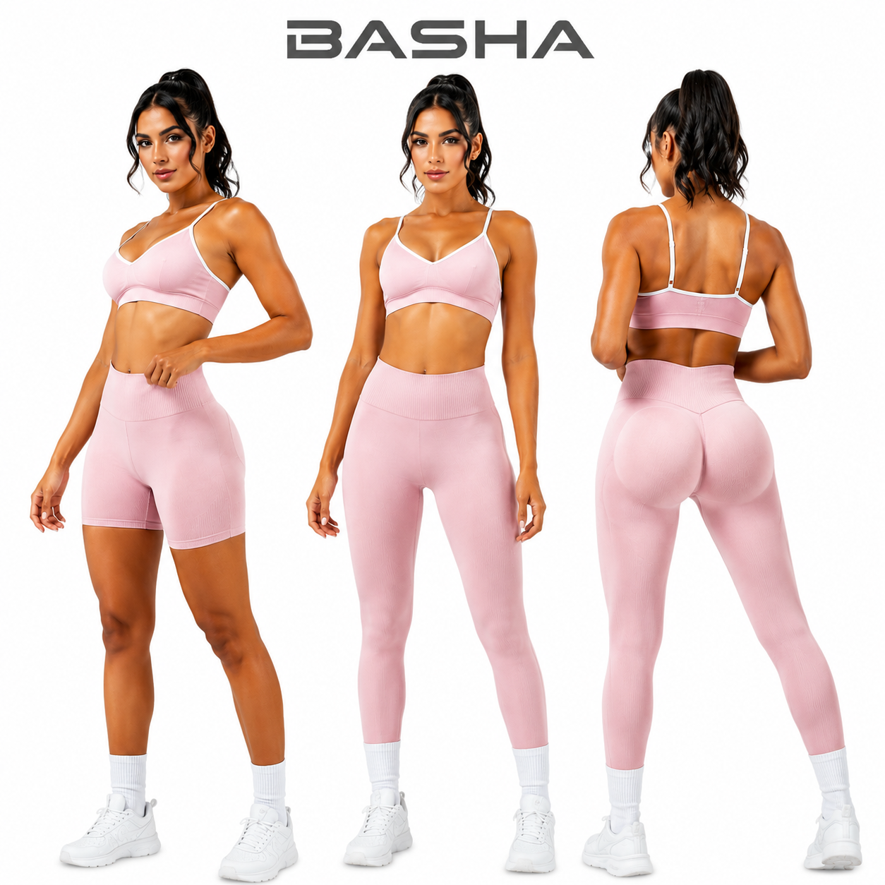 BASHAsports Women Seamless 3 Piece Yoga Set Halter Sports Bra High Waist Leggings Open Back Butt Lifting Gym Activewear