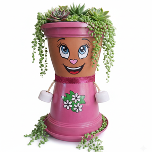 NF Lauren Pink Smiling Face Flower Pot Private Label Hand Painted Decorative <b>Plastic</b> Garden <b>Planter</b> Boho Character Desktop Pot - Product Image 2