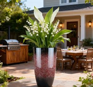 Jardinières en PP durables et hautes, brillantes, 12 pouces, 14 pouces, grandes jardinières rondes légères, trous de drainage, <span class=keywords><strong>jardin</strong></span> d'intérieur et d'extérieur - Product Image 1