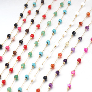Chaîne en acier inoxydable plaqué or PVD avec perles rondes en pierres semi-précieuses naturelles espacées pour bracelet et collier DIY - Product Image 5