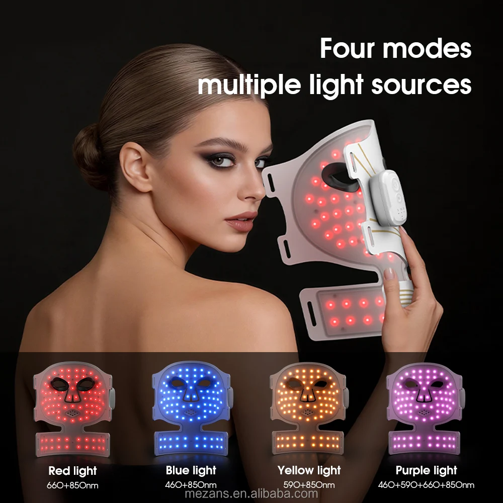 Wireless Rechargeable LED Face Neck Mask Silicone Wearable Beauty Device Home Use Personal Skin Care Equipment Smart Timer