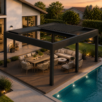 Pergola Greenawn, gazebo, pavillon, toit rétractable à commande à distance, auvent en aluminium avec éclairage LED