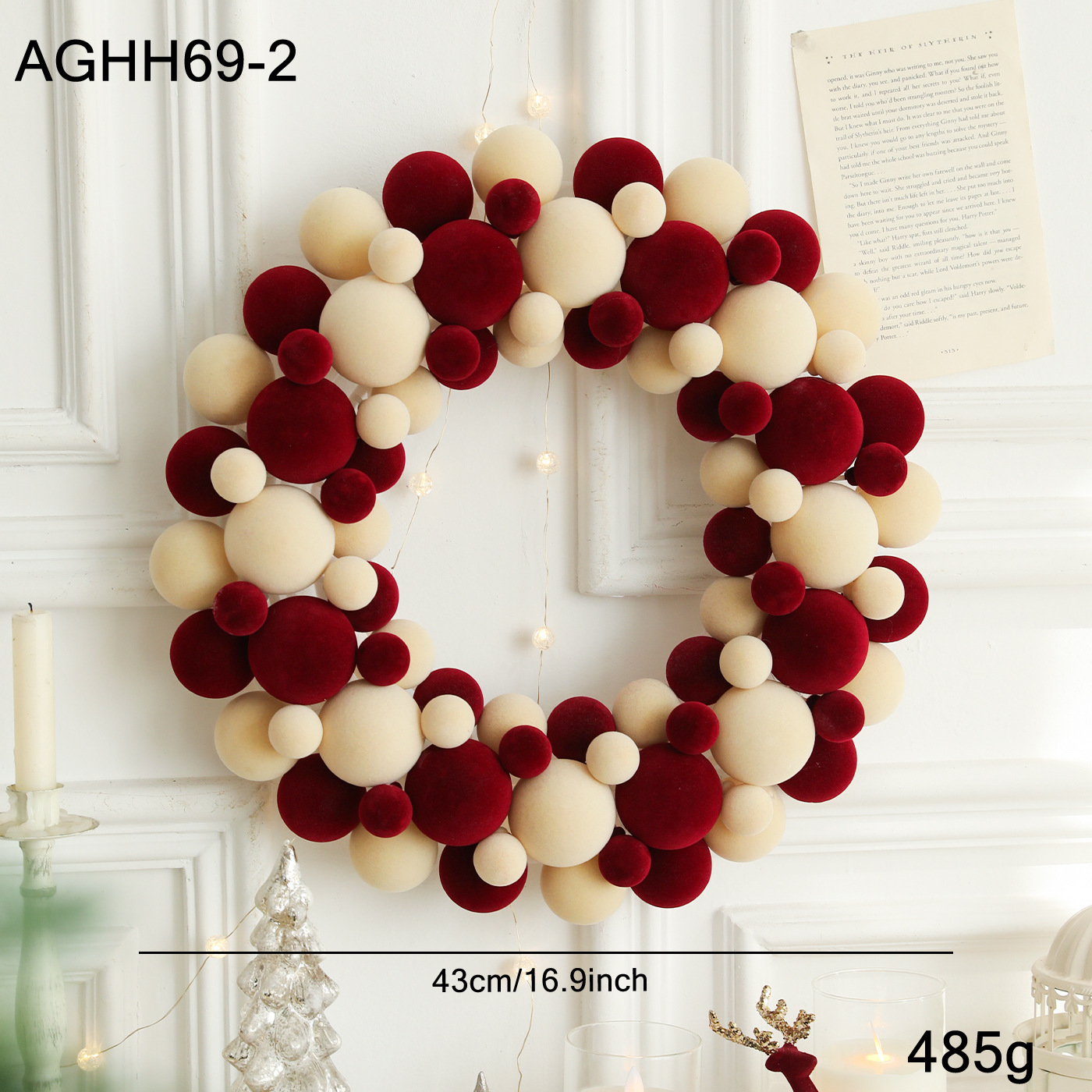 45CM red self colored flower wreath