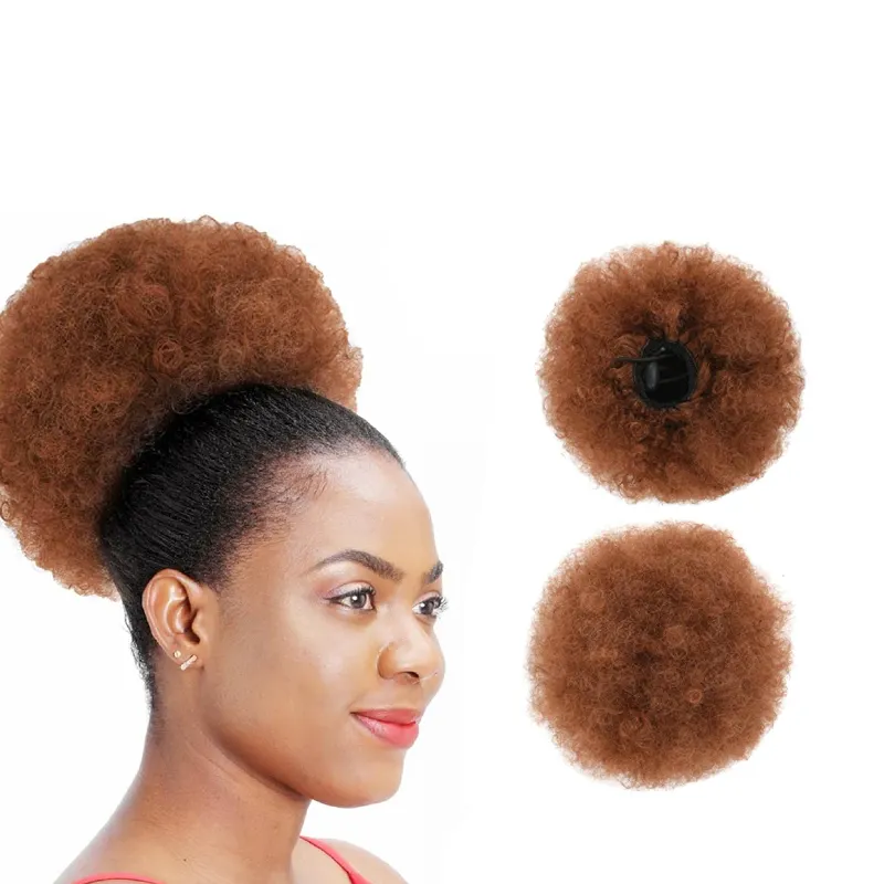 Clip In Fluffy Kinky Curly hair bun Short Synthetic Hair Extension Afro Puff Drawstring yaki Ponytail For Explosion Hairstyles