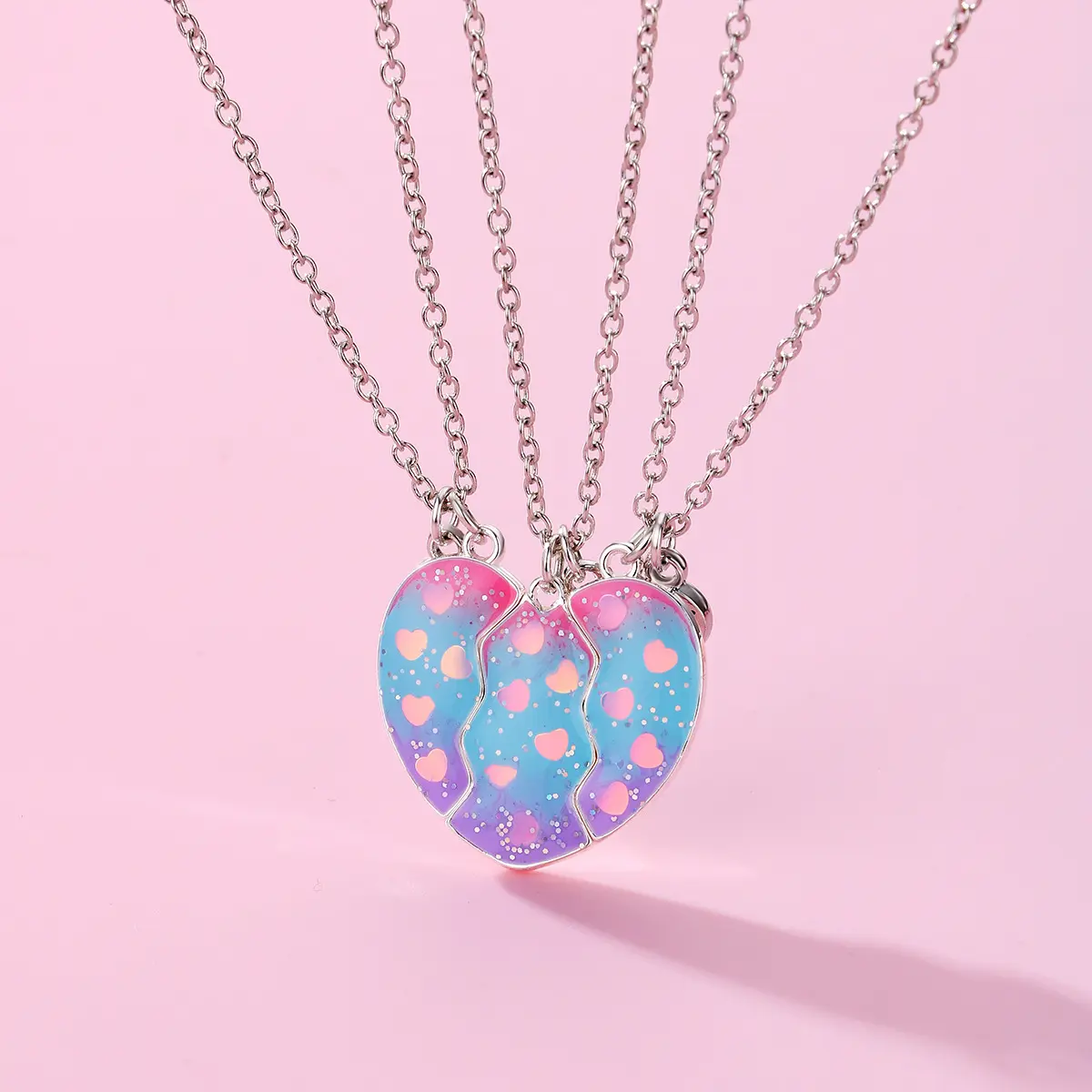 3pcs/Set Best Friend Necklace Magnetic Love Sprinkle in Heart Pendant Brightness Best Friend BFF Necklace For Girls Besties