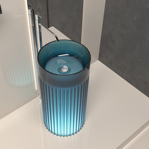 <span class=keywords><strong>Lavabo</strong></span> de columna de resina transparente de color minimalista moderno-<span class=keywords><strong>Lavabo</strong></span> de pie de unidad integrada de Baño de hotel de diseñador - Product Image 2