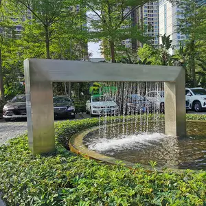 Moderne polierte große gartendekoration Wasserfallbrunnen im Freien Wasserfall Edelstahl-Skulptur-Wasserbrunnen