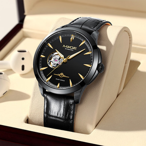 Reloj mecánico automático MKGE para hombre, caja de acero inoxidable, cristal de zafiro, correa de cuero negro, esfera redonda de 42mm, moda de lujo - Product Image 1