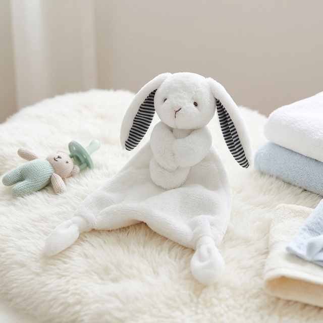 Bunny Anchor Doll Soft White Rabbit PP Cotton Filled Skin-Friendly Sleeping Doll for Babies 0-24 Months