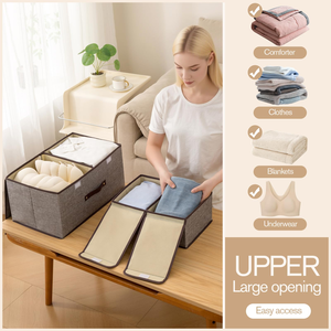 Modern Non-woven Foldable Large Capacity Rectangular <b>Storage</b> Box Double Layer with Lid - Product Image 3