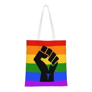 Bolsa de compras reutilizable con bandera del Orgullo Gay, bolsa de lona para mujer, bolsa de hombro lavable, bolsas de compras - Product Image 3