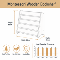 Étagère à livres pour enfants en bois massif naturel, design à 5 niveaux, présentoir frontal pour bibliothèque préscolaire, centre d'apprentissage précoce