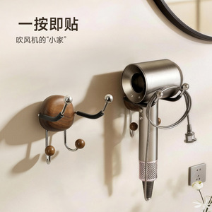 Wall Mounted Hair Dryer Holder Round Metallic Color Punch Free Suction Cup Rack For Bathroom Storage - Product Image 3