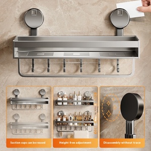 Treo tường Kim Loại Nhà vệ sinh lưu trữ giá Punch-Miễn phí hút ly đơn tầng gấp kệ cho phòng tắm làm sạch công cụ lưu trữ - Product Image 2