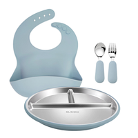 Ensemble de vaisselle pour bébé en acier inoxydable + silicone non toxique, compatible lave-vaisselle, assiettes à ventouse, tasses, bols, assiettes à repas, kit de vaisselle