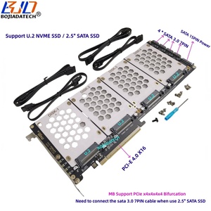 การ์ดแปลง PCIe 3.0 PCI-E 4.0 16X เป็น 4 พอร์ต U.2 SFF-8639 NVME และ SSD ขนาด 2.5 นิ้ว (รองรับการแยกสัญญาณ X4x4x4x4 บนเมนบอร์ด) PCIe 3.0 - Product Image 1