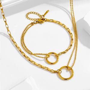 MW 패션 주얼리 여성용 스테인리스 스틸 18k 골드 밀 이삭 하트 물결무늬 체인 기하학적 목걸이 팔찌 세트 선물용 - Product Image 2