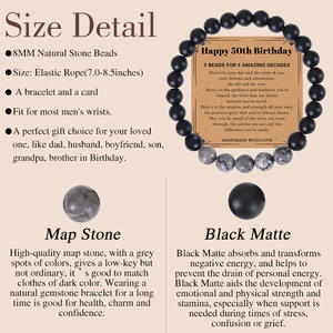 2023<span class=keywords><strong>ใหม่</strong></span>สร้อยข้อมือบัตรอวยพร30/40/50/60/70<span class=keywords><strong>ปี</strong></span>สร้อยข้อมือแผนที่ธรรมชาติลูกปัดหินสีดำของขวัญวันเกิดของผู้ชาย - Product Image 5