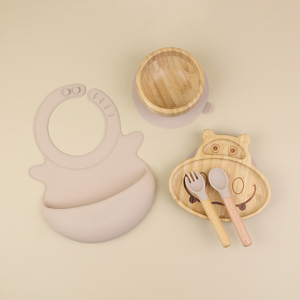 Ensemble d'assiettes et de bols en bambou écologiques pour enfants, forme d'animaux mignons, avec ventouse en silicone - Product Image 1