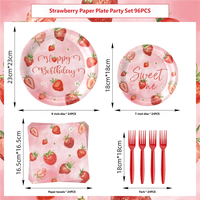 Ensemble de vaisselle jetable rose pour fête d'anniversaire sur le thème de la fraise, assiettes, gobelets, serviettes pour enfants