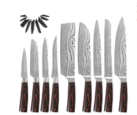 Ensemble de couteaux de chef professionnels en acier inoxydable à motif Damas laser, 8 pièces, manches en résine, aiguiseur manuel, 8 pouces, pour cuisine