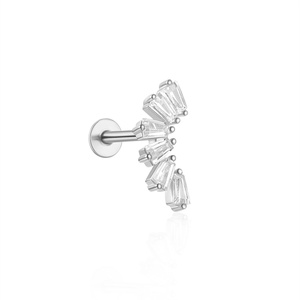 Pendientes de cartílago CANNER S925 de plata de ley con baño de rodio, circonita en forma de cometa y corona, parte trasera plana y rosca. - Product Image 1